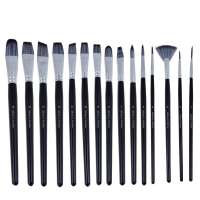 15pcs black handle nylon hair paint brush good quality paint brushes set